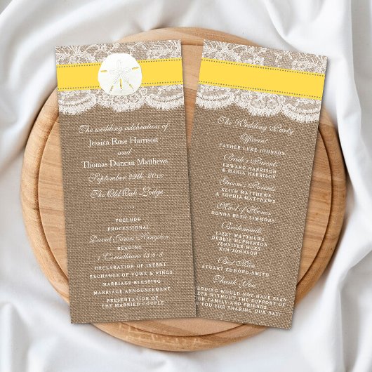 The Yellow Sand Dollar Wedding Programme