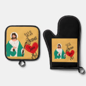 The "Yes, Jesus Loves Me" Yellow  Ofenhandschuh & Topflappen-Set (Vorderseite)