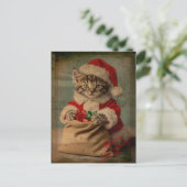 The 'Yuletide Yawn' Dashing Kitten Christmas Postkarte (Stehend Vorderseite)