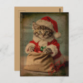 The 'Yuletide Yawn' Dashing Kitten Christmas Postkarte (Vorne/Hinten)