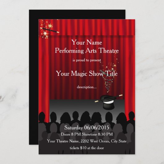 Theater Darstellend Arts Magic Bühne Einladung (Vorne/Hinten)