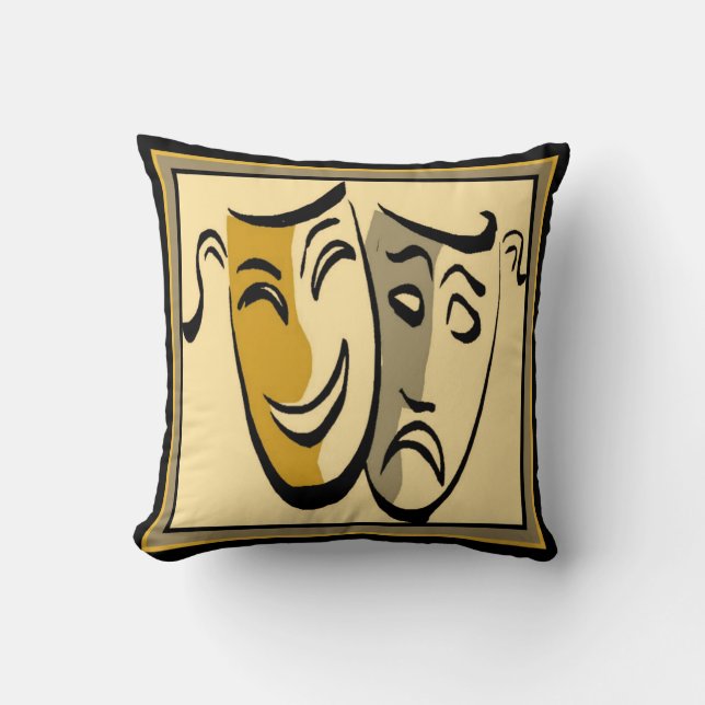 Theater Happy/traurige Maske Throw Kissen (Vorderseite)