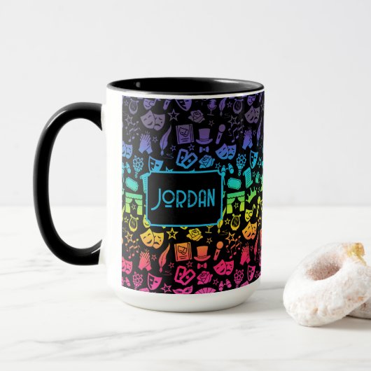 Theater Lover Rainbow Icons auf Black Tasse (Mit Donut)