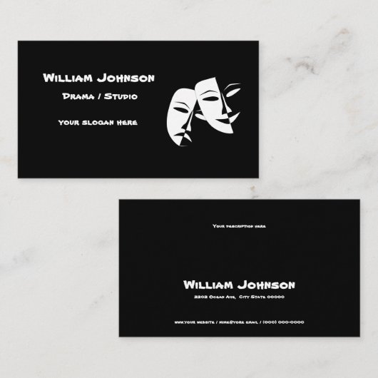 Theater Mask Comedy Tragedy Schwarz-weiß Business  Visitenkarte (Vorne/Hinten)