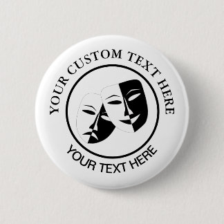 Theater Mask Comedy Tragedy Schwarz-weiß Custom 2 Button