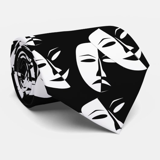 Theater Mask Comedy Tragedy Schwarz-weiß Krawatte (Gerollt)