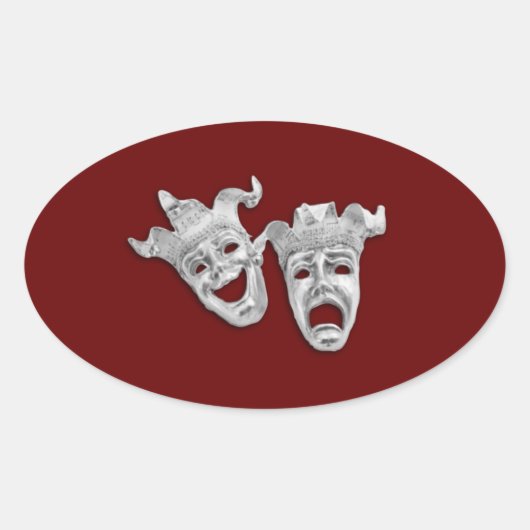 Theater Masken Design Maroon Ovaler Aufkleber (Vorderseite)