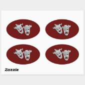 Theater Masken Design Maroon Ovaler Aufkleber (Blatt)