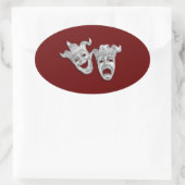 Theater Masken Design Maroon Ovaler Aufkleber (Tasche)