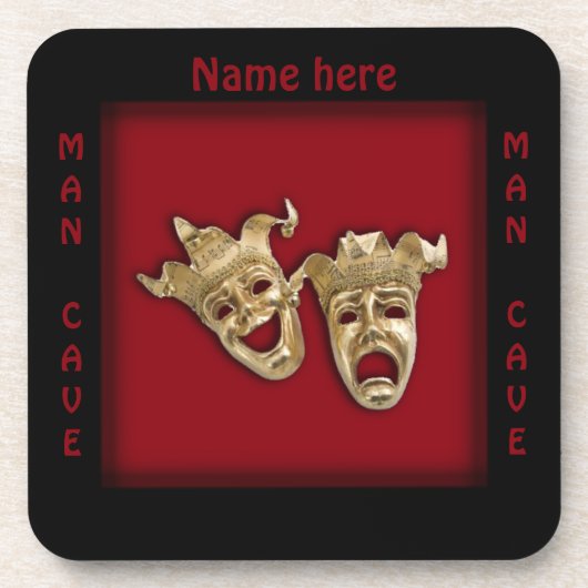 Theater Masken Man Cave Name Getränkeuntersetzer (Vorderseite)