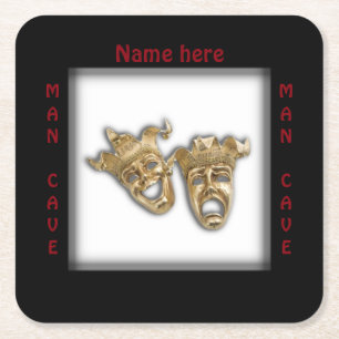 Theater Masken Man Cave Name Rechteckiger Pappuntersetzer