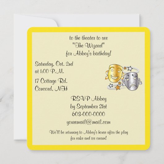 Theater Party Geburtstag Einladung (Rückseite)