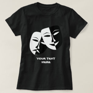 Theatermaske Comedy Tragedy Schwarz-weiß Custom B T-Shirt