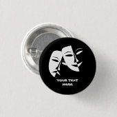 Theatermaske Comedy Tragedy Schwarz-weiß Custom Button (Vorne & Hinten)