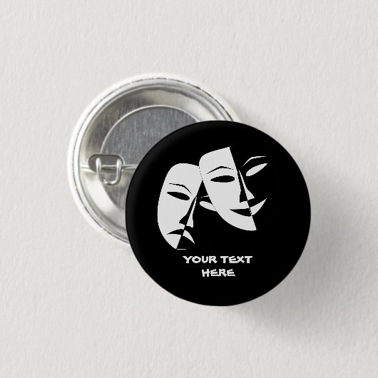 Theatermaske Comedy Tragedy Schwarz-weiß Custom Button (Vorne & Hinten)