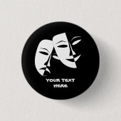 Theatermaske Comedy Tragedy Schwarz-weiß Custom Button (Vorderseite)