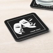 Theatermaske Comedy Tragedy Schwarz-weiß Custom Getränkeuntersetzer (Linke Seite)