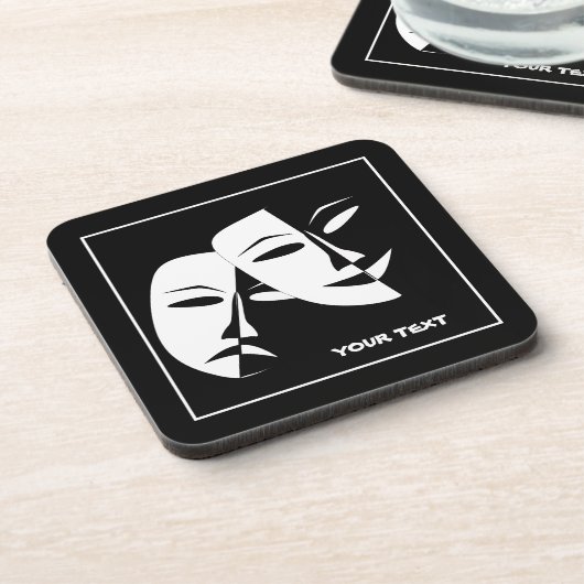 Theatermaske Comedy Tragedy Schwarz-weiß Custom Getränkeuntersetzer (Linke Seite)