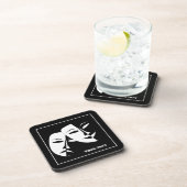 Theatermaske Comedy Tragedy Schwarz-weiß Custom Getränkeuntersetzer (Rechte Seite)