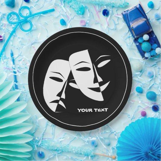 Theatermaske Comedy Tragedy Schwarz-weiß Custom Pappteller (Party)