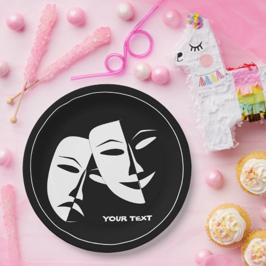 Theatermaske Comedy Tragedy Schwarz-weiß Custom Pappteller (Party)