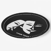 Theatermaske Comedy Tragedy Schwarz-weiß Custom Pappteller (Schrägansicht)