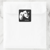 Theatermaske Comedy Tragedy Schwarz-weiß Custom Quadratischer Aufkleber (Tasche)