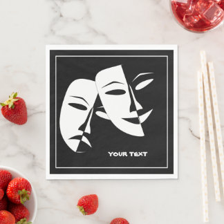 Theatermaske Comedy Tragedy Schwarz-weiß Custom Serviette