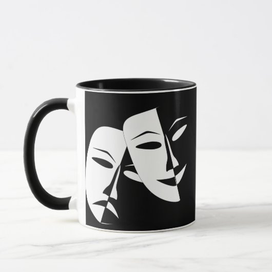 Theatermaske Comedy Tragedy Schwarz-weiß Custom Tasse (Links)