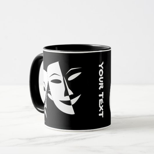 Theatermaske Comedy Tragedy Schwarz-weiß Custom Tasse (Vorderseite Links)