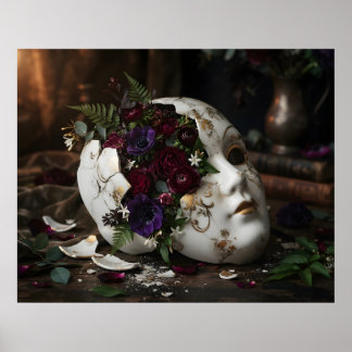 Theatermaske und Blumen Poster