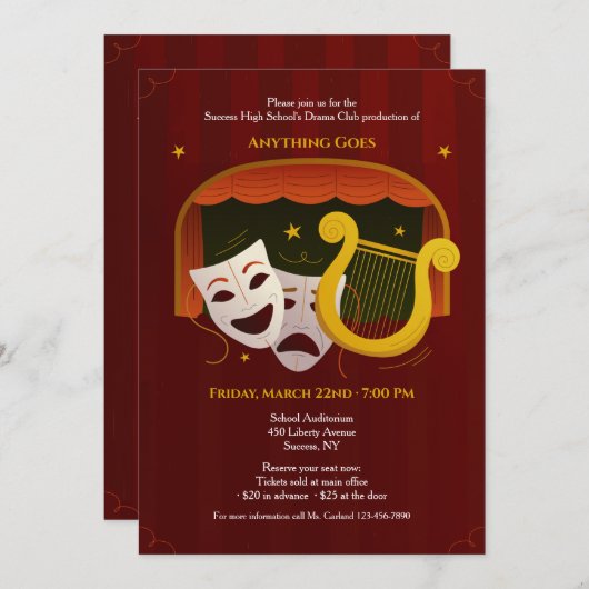 Theatermasken Einladung (Vorne/Hinten)