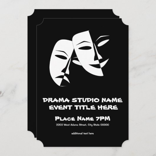 Theatermasketball Comedy Schwarz-weiße Veranstaltu Einladung (Vorne/Hinten)