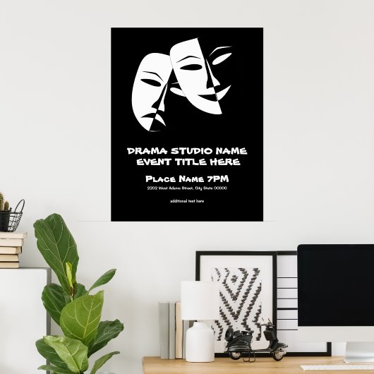 Theatermasketball Comedy Schwarz-weiße Veranstaltu Poster (Heimbüro)