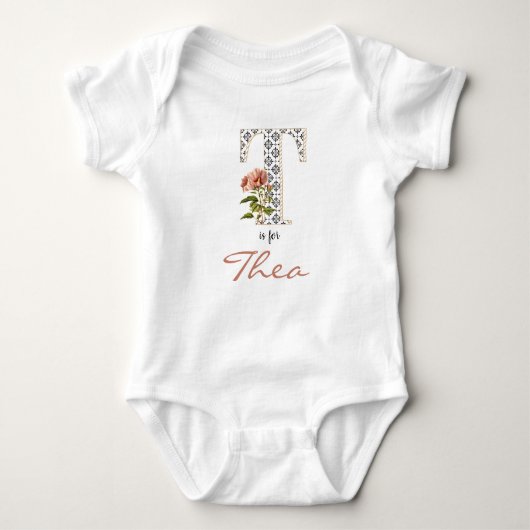 Theatername Blütenbrief T Pink Flower Girl Baby Strampler (Vorderseite)