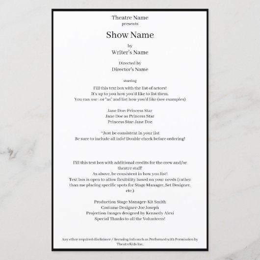 Theaterprogramm /Showbill (eine Seite doppelt) (Rückseite)