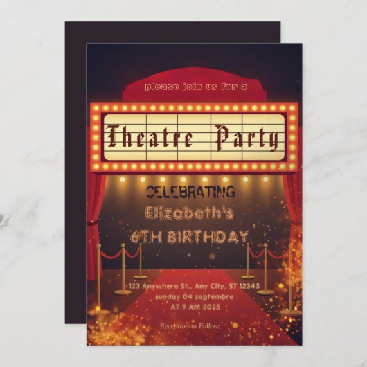 Theatre Marquee Party Invitation – Birthday invite Einladung (Vorne/Hinten)