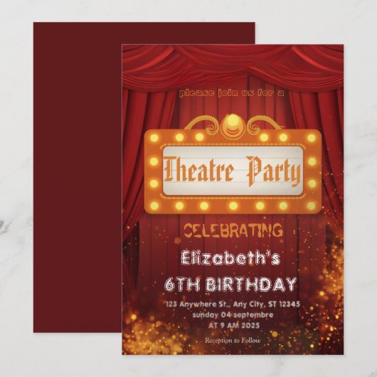 Theatre Marquee Party Invitation – Birthday invite Einladung (Vorne/Hinten)
