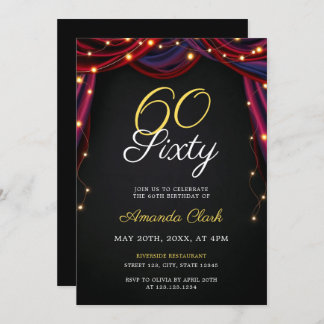 Theatrische rote Vorhänge mit Licht 60. Geburtstag Einladung