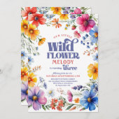 Thee year old Wildflower 3rd birthday Invitation Einladung (Vorne/Hinten)