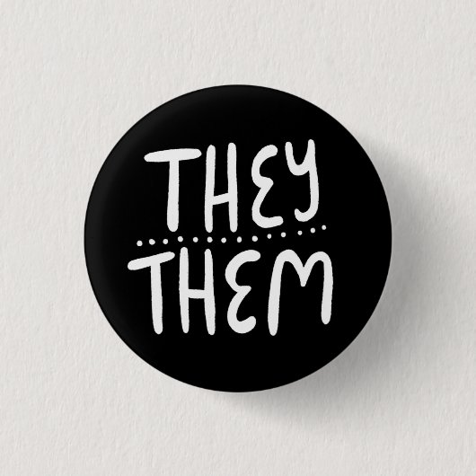 THEEY/THEM Pronouns Schwarz-weißer Handbrief Minim Button (Vorderseite)