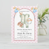 Thema Babyschuhe in Rosa und Blau Einladung (Stehend Vorderseite)