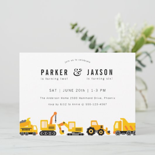 Thema "Bau von Lastkraftwagen" Einladung (Stehend Vorderseite)