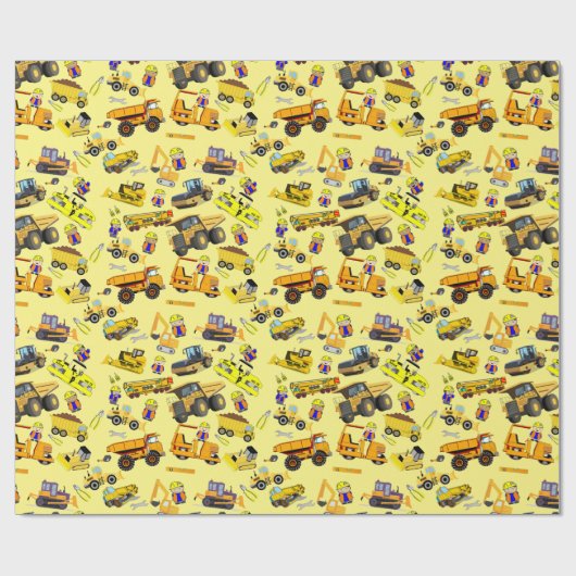 Thema Baulaster und Bauarbeiter Geschenkpapier (Flach)