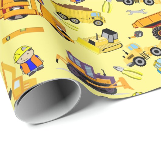 Thema Baulaster und Bauarbeiter Geschenkpapier (Rolleneckpunkt)