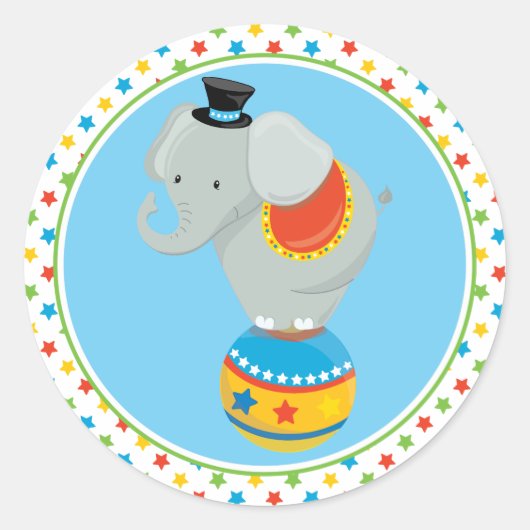 Thema "Circus" | Elefant auf Circus Ball Runder Aufkleber (Vorderseite)
