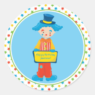 Thema "Circus"   Funny Clown   PERSONALISIERT Runder Aufkleber