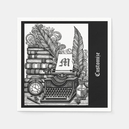 Thema des mit Monogramm Vintagen Schriftstellers Serviette (Vorderseite)