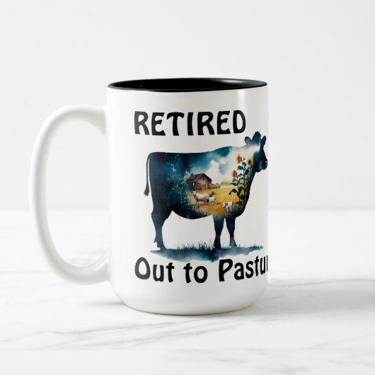 Thema "Die sonnige Kuhzucht bis zur Weide" Zweifarbige Tasse (Links)