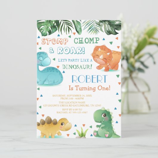 Thema Dinosaur Geburtstagsparty Einladung (Stehend Vorderseite)